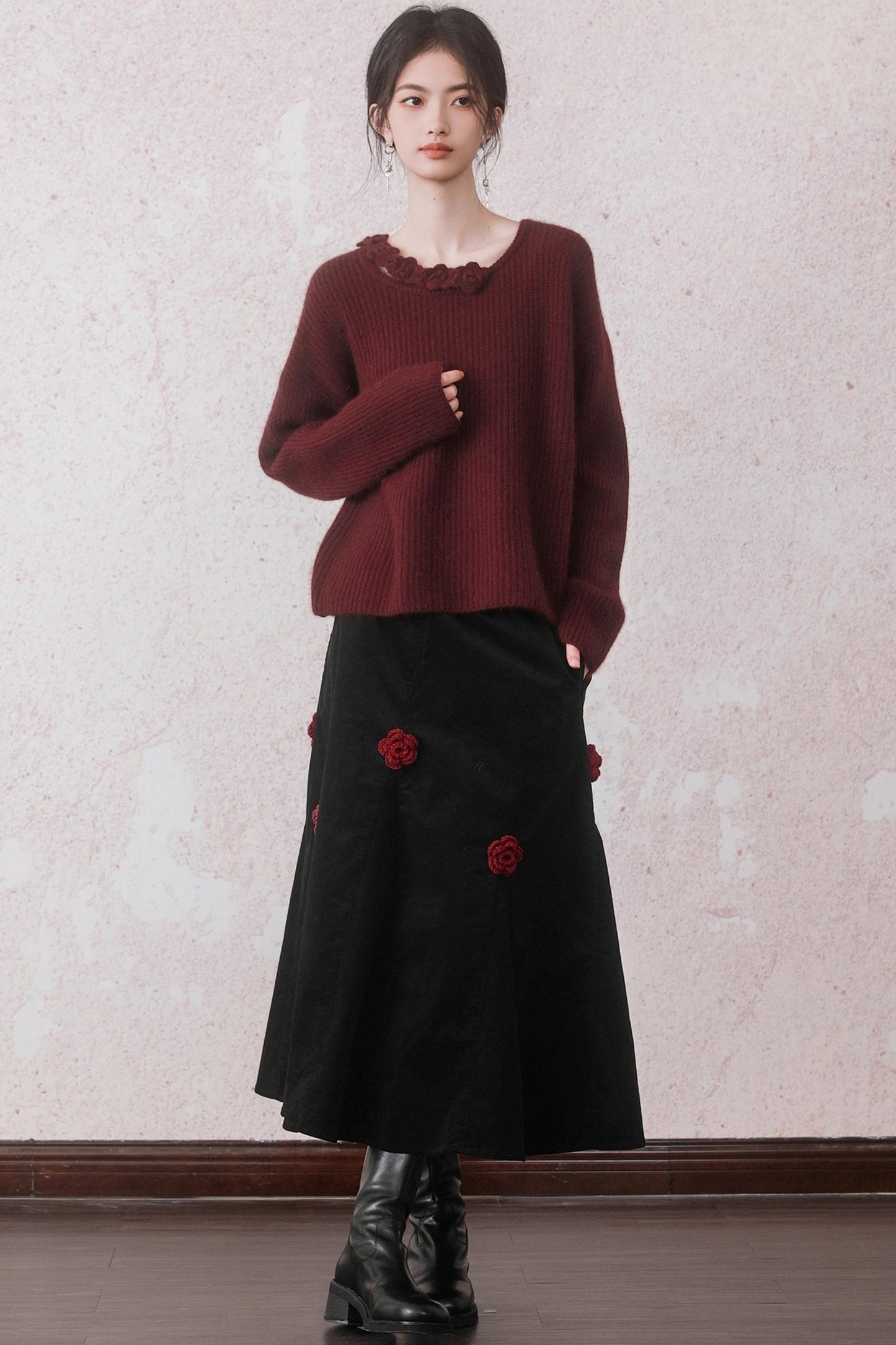 Elegant Red Knit Pullover