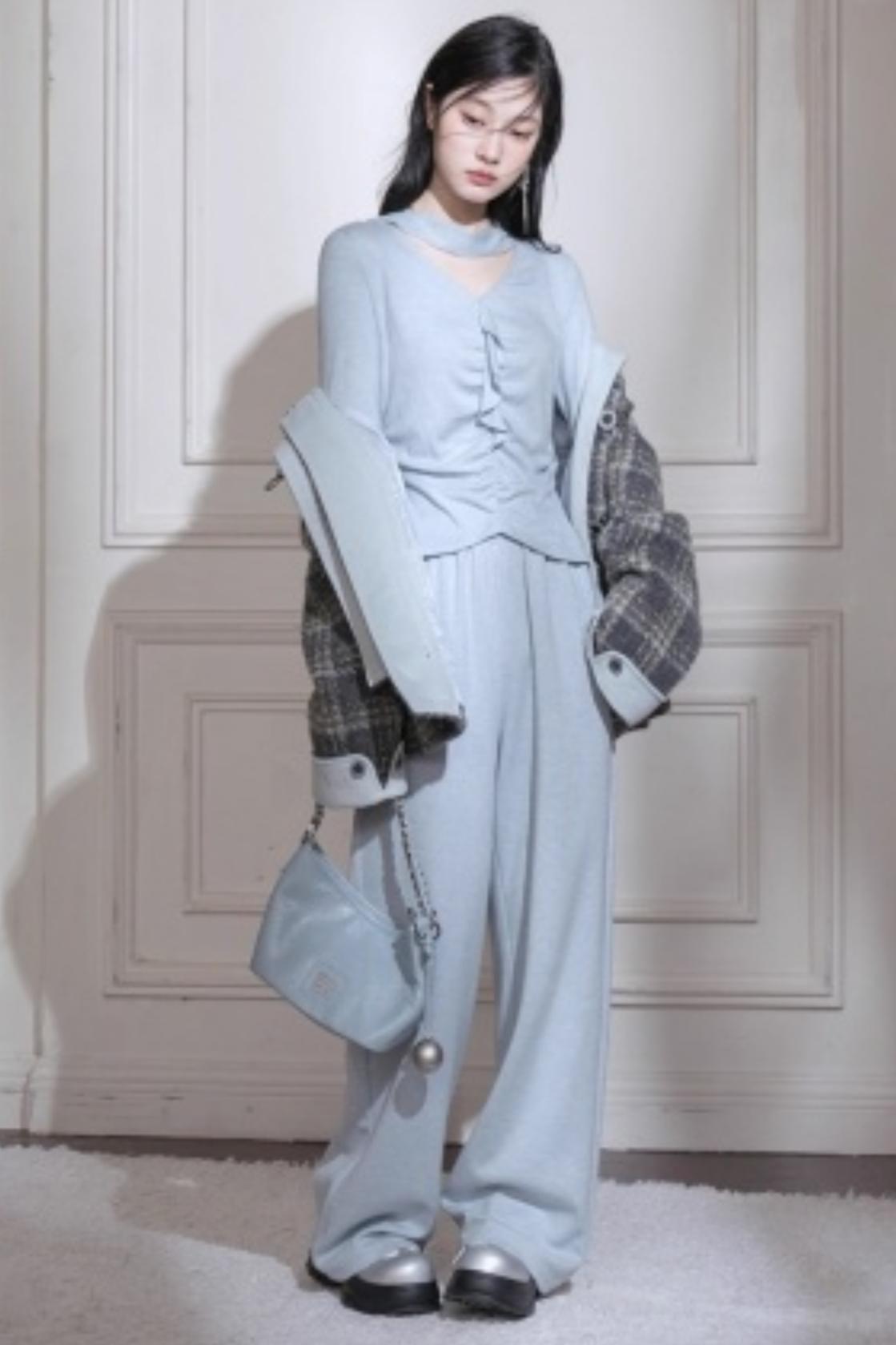 Milk Blue Wool Ribbon Knit Set