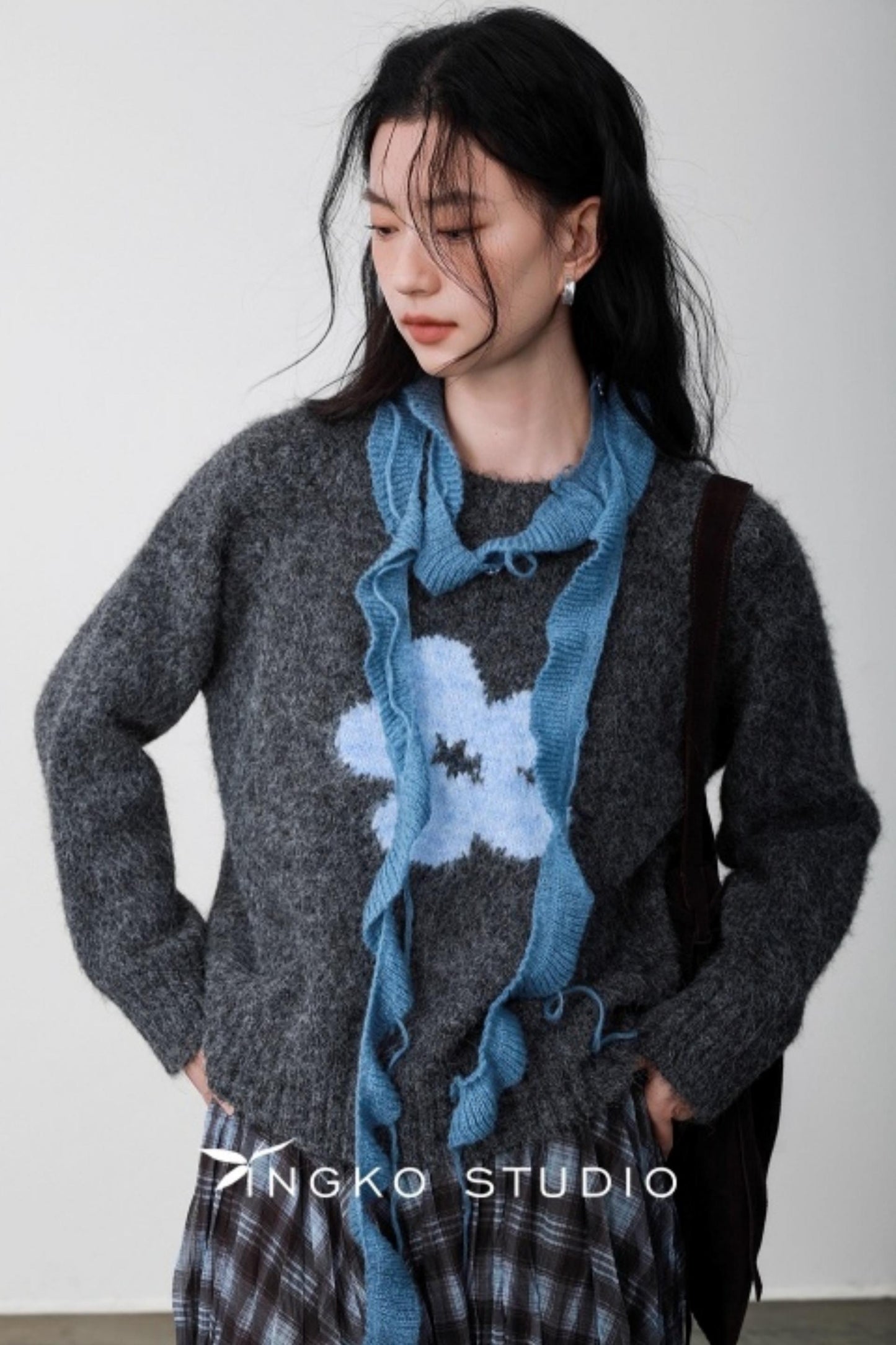 Fog Gray Floral Sweater