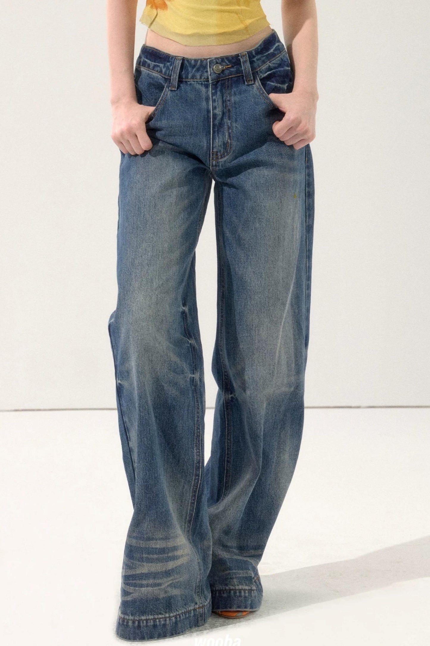 Retro Color-Block Embroidered Jeans
