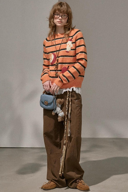 Apple Striped Crew Neck Sweater