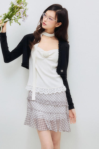 Black Drawstring Lace Cardigan