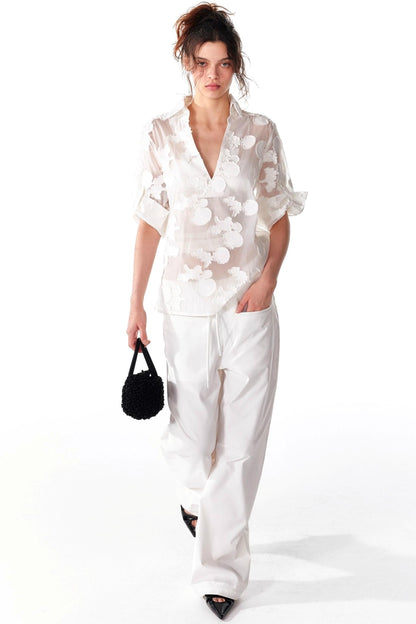 Organza V-Neck Pullover Top