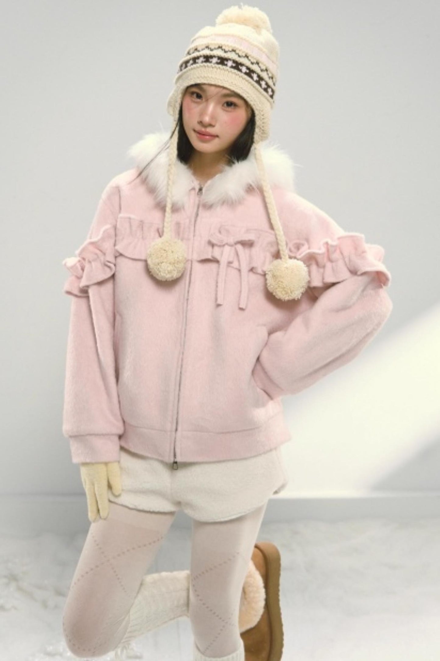 Lace Hooded Cotton Tweed Zip Jacket