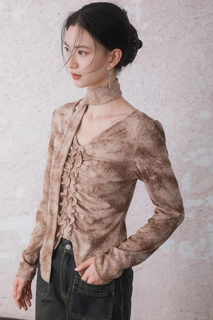 Matte Apricot V-Neck Knitted Top