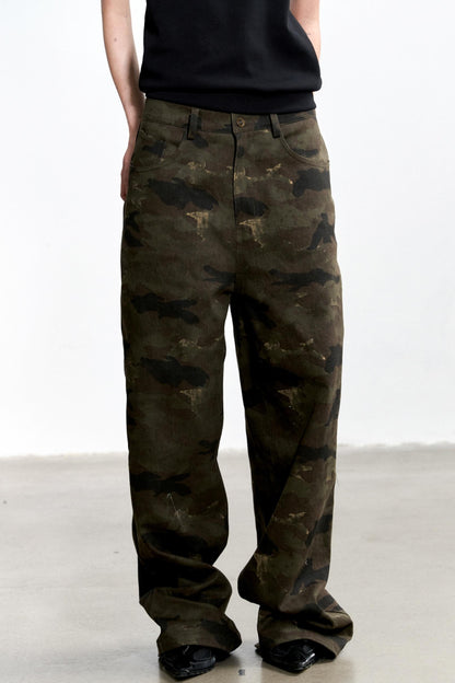 Vintage Camouflage Wide-Leg Jeans