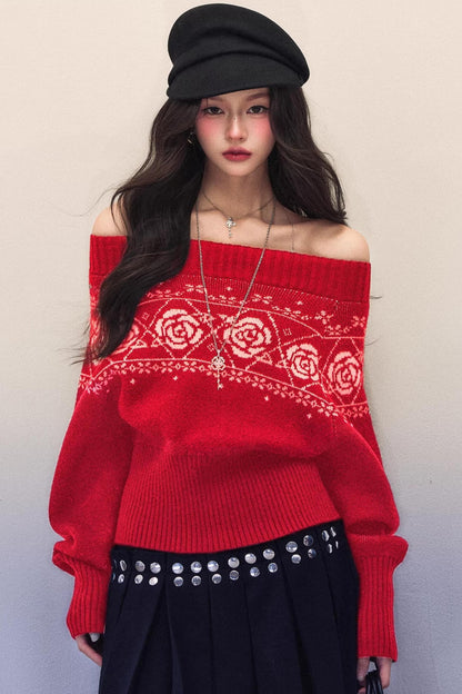 Black Rose Jacquard Sweater