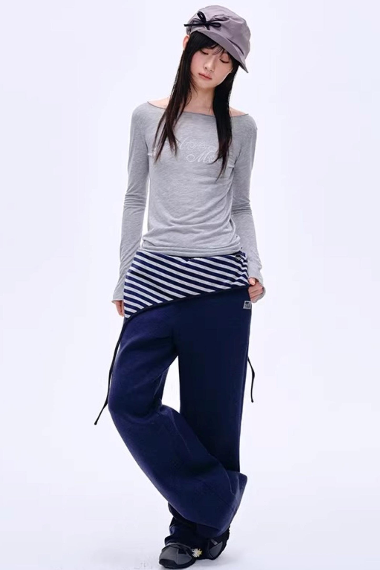 Color-Blocked Striped Cotton Pants