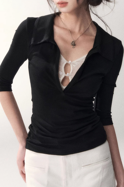 Black Lace Patchwork Top