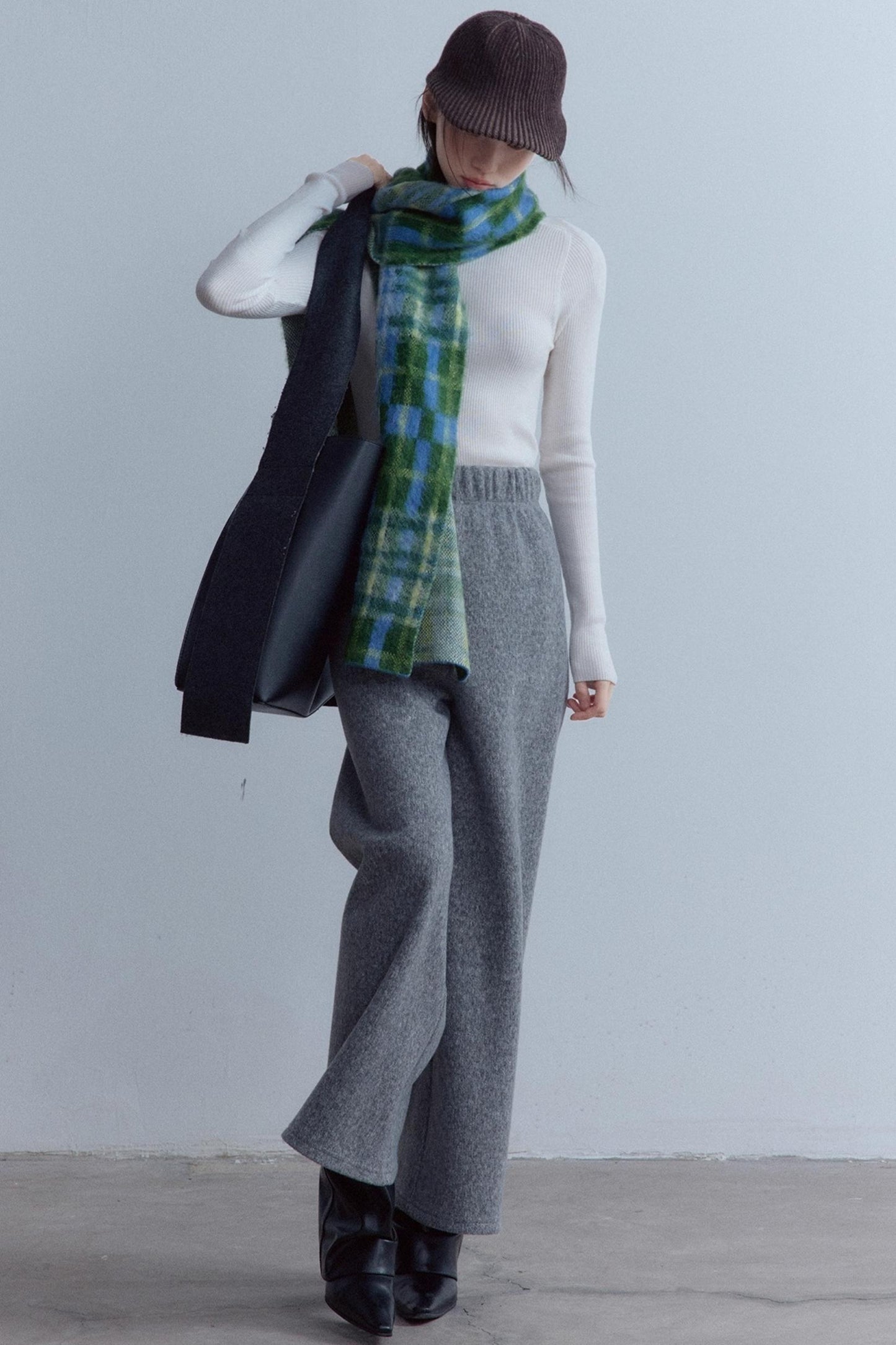 Sesame Plaid Wool Scarf