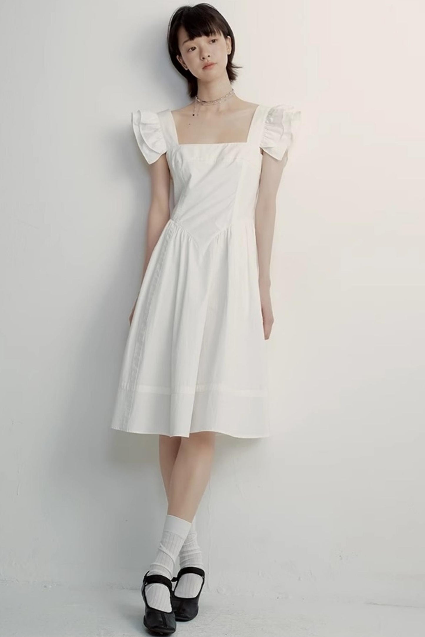 White Cotton Ruffle Dress