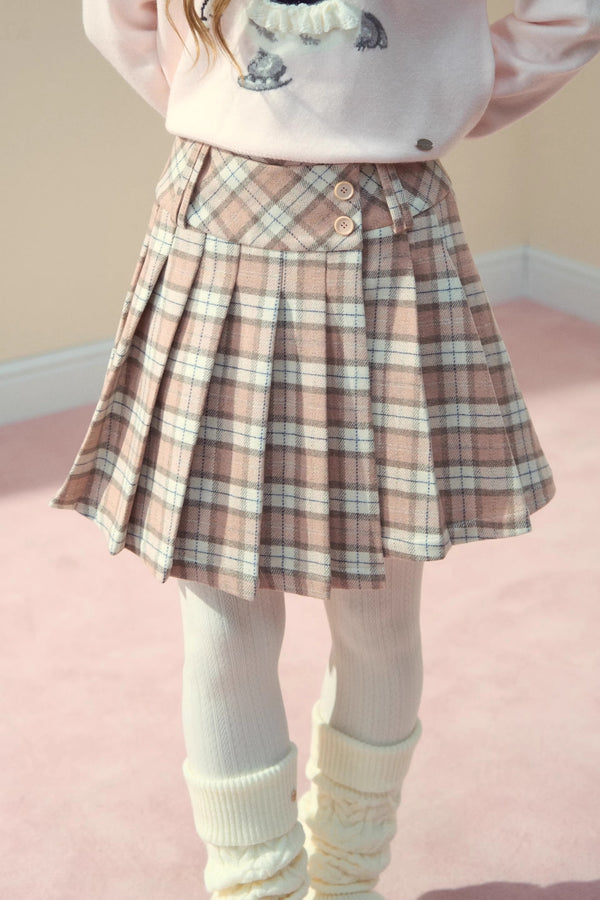 Pink Plaid Wool Skirt
