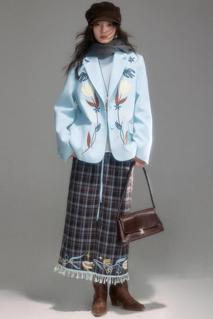 Floral Vintage Front Slit Skirt