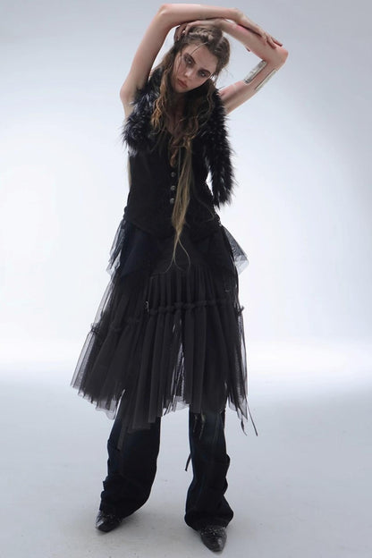 Lace Jacquard Pleated Cake Layered Skirt