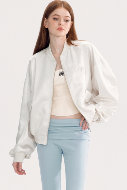 Loose Satin Baseball Style Jacket