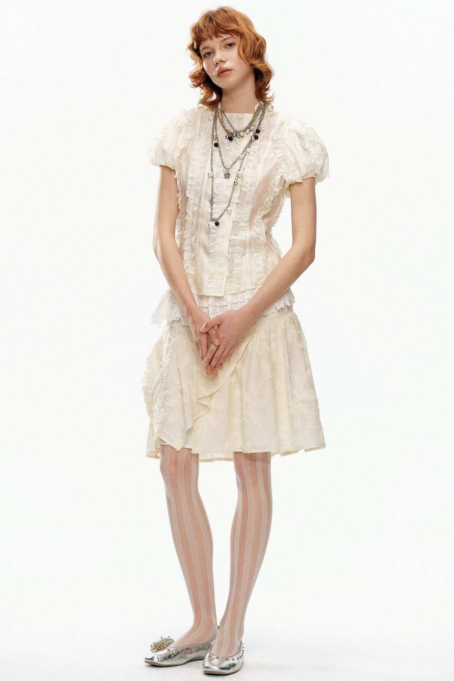 Beige Jacquard Asymmetrical Skirt