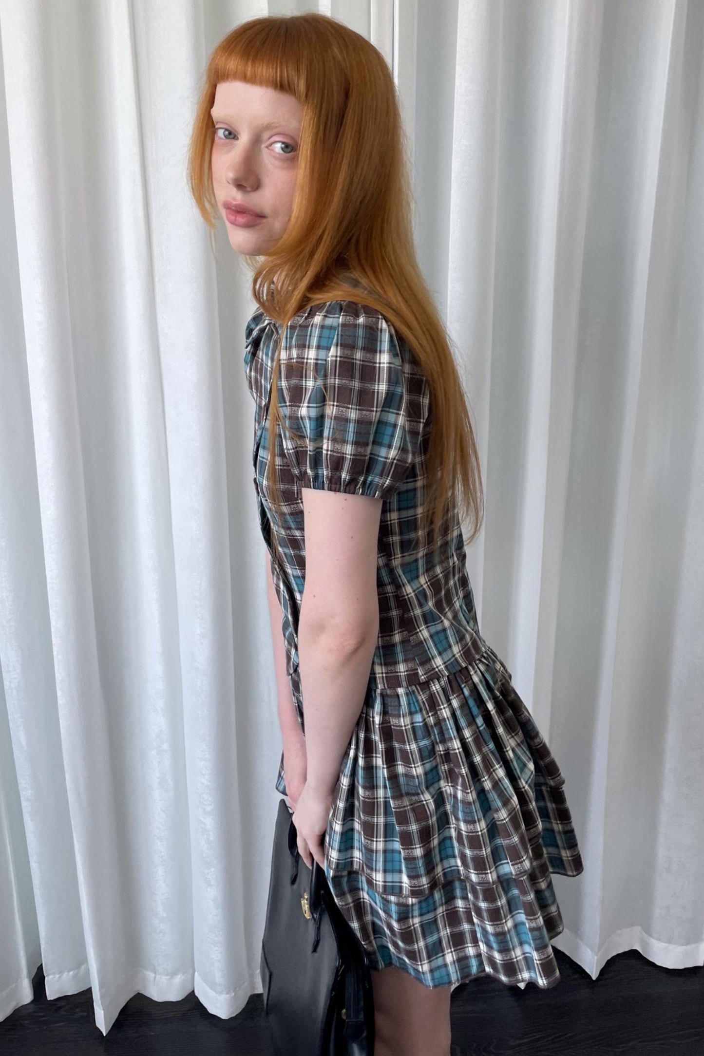 Blue Plaid Two-Piece Top Skirt Set-Up