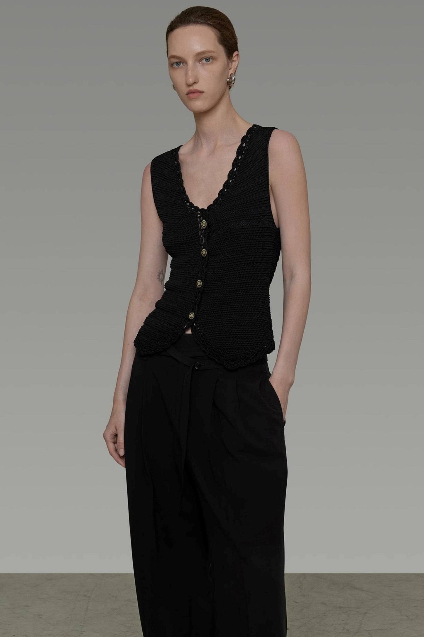 Black V-Neck Knit Top