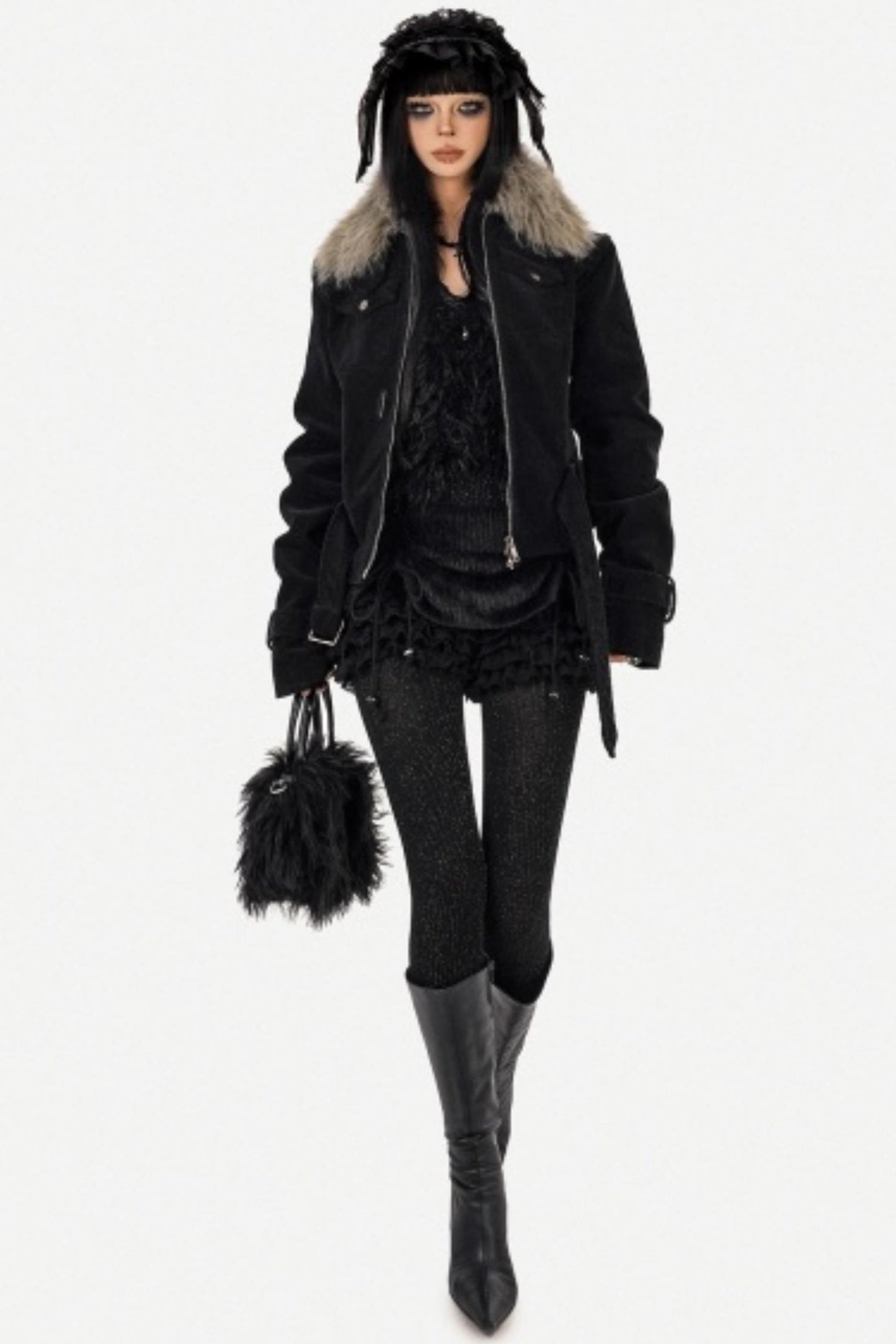 Cool Dark Fur Collar Jacket