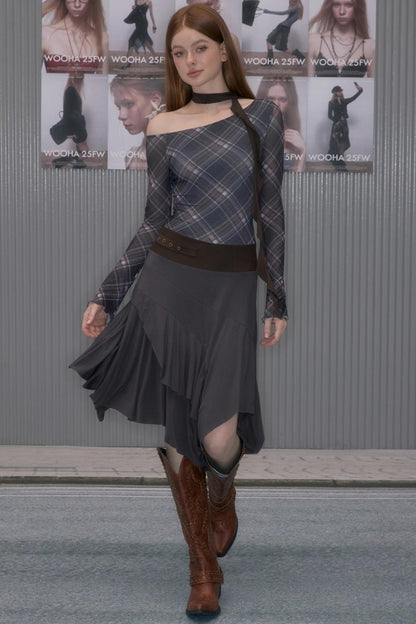 Plaid Patchwork One-Shoulder Dress