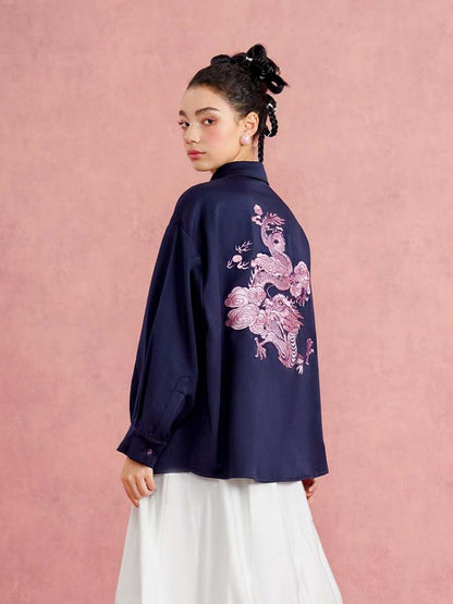 Dragon Cloud & Flower Embroidery Blouse