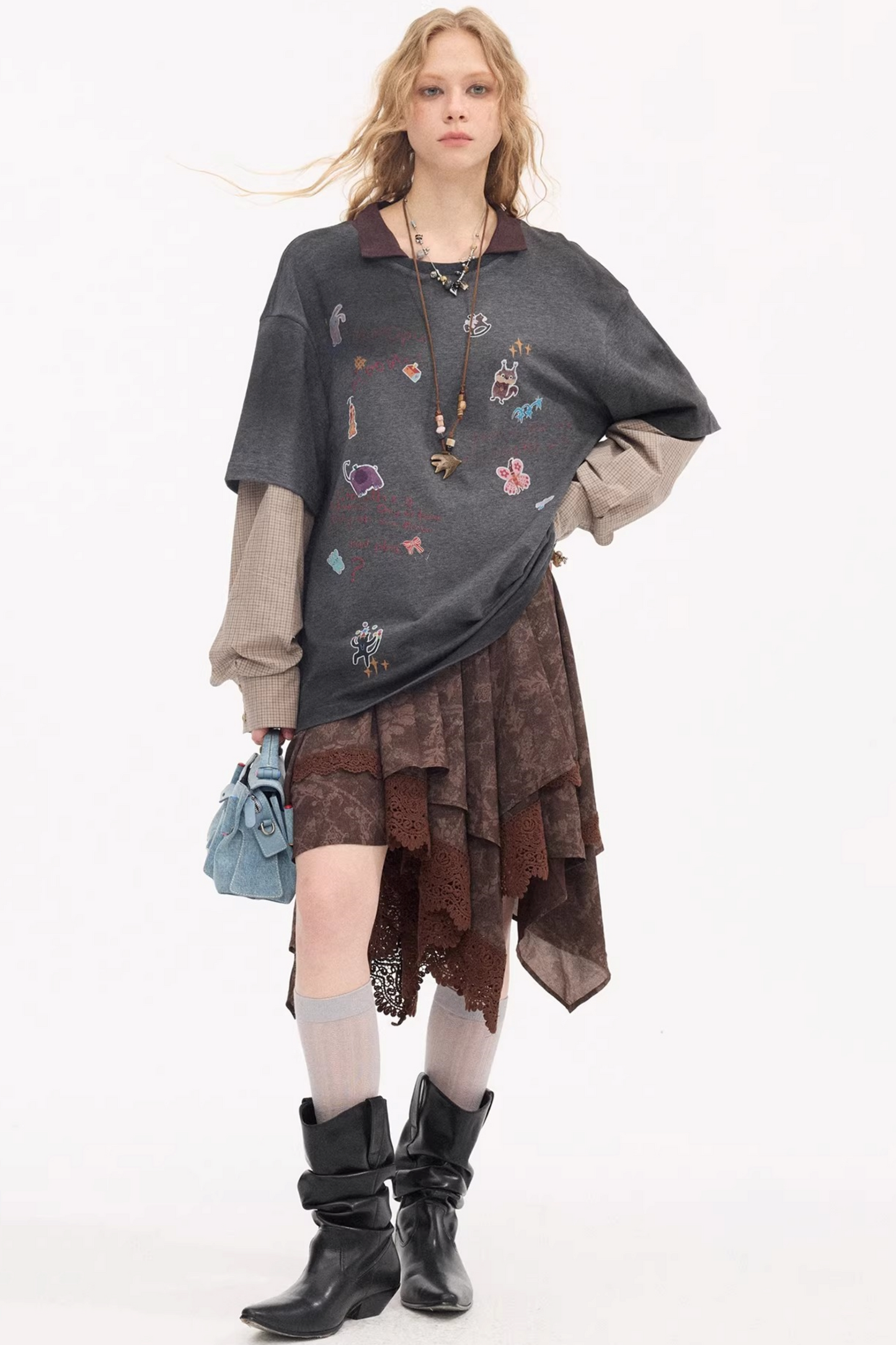 Lace Asymmetrical Layered Skirt