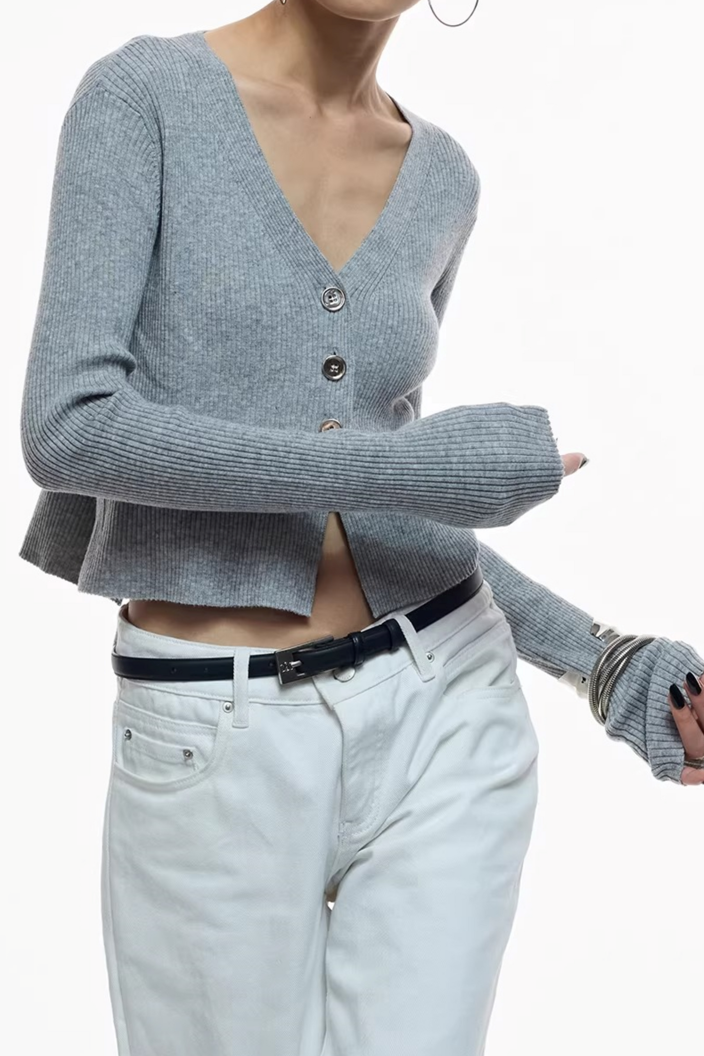 Gray Wool Blend Cardigan