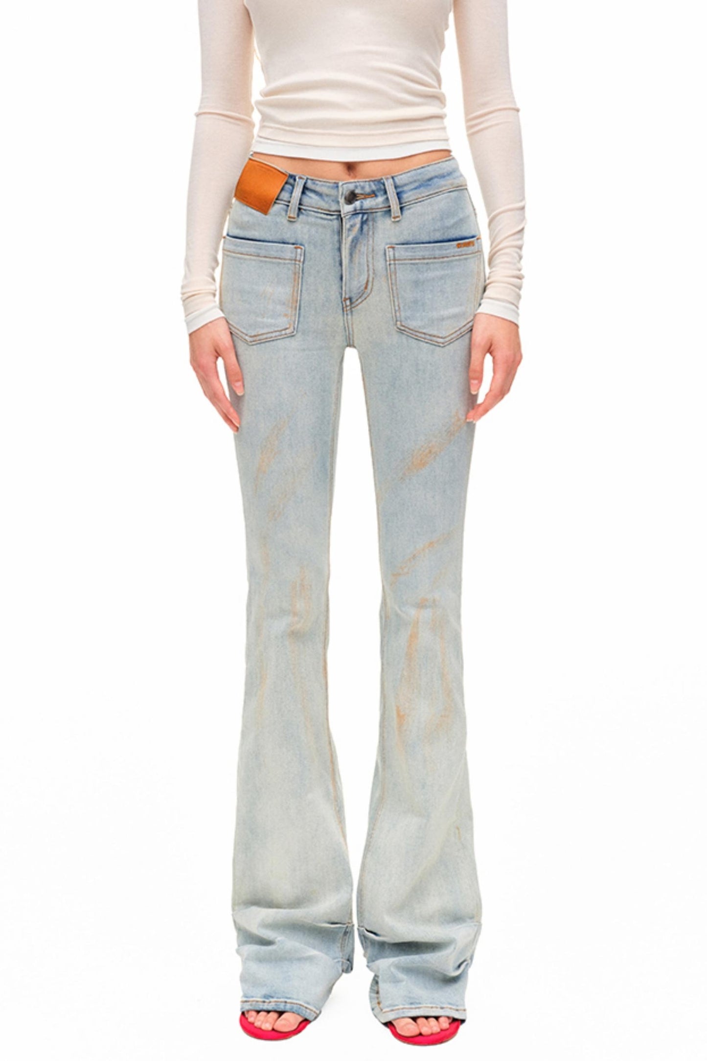 Light Sand Flared Denim Trousers