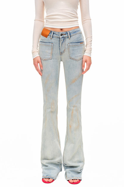 Light Sand Flared Denim Trousers