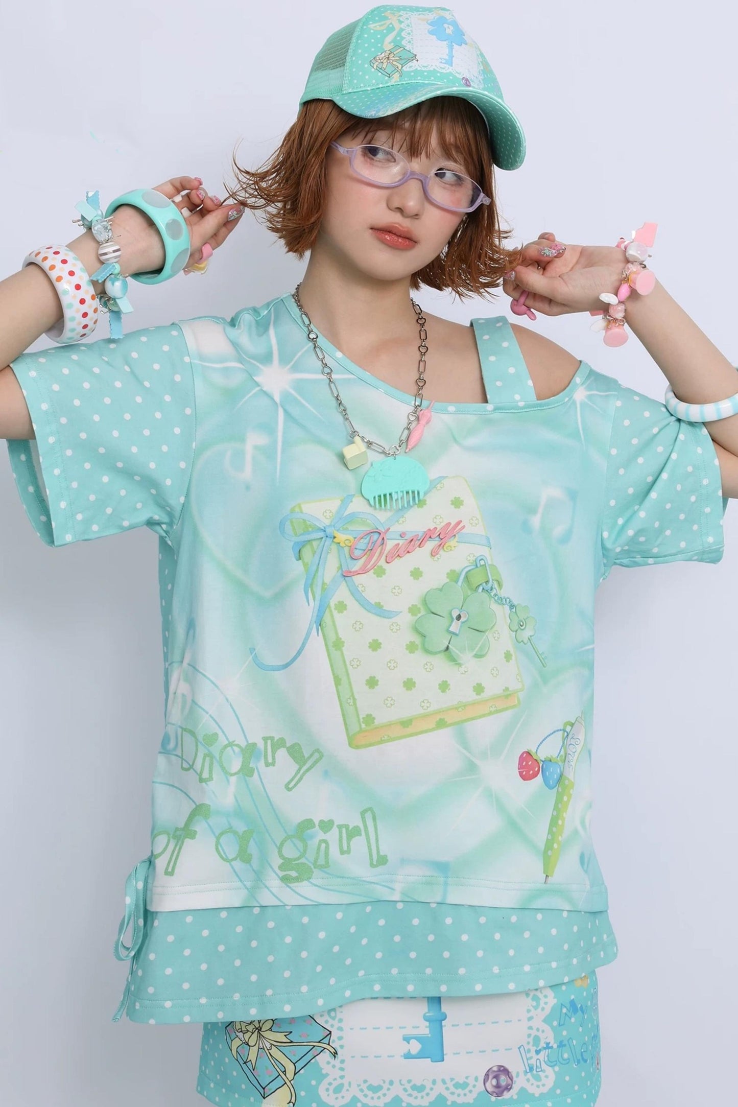 Mint Green Asymmetrical Shoulder T-Shirt