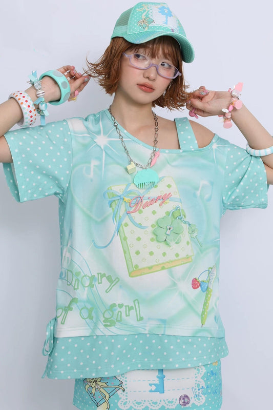 Mint Green Asymmetrical Shoulder T-Shirt