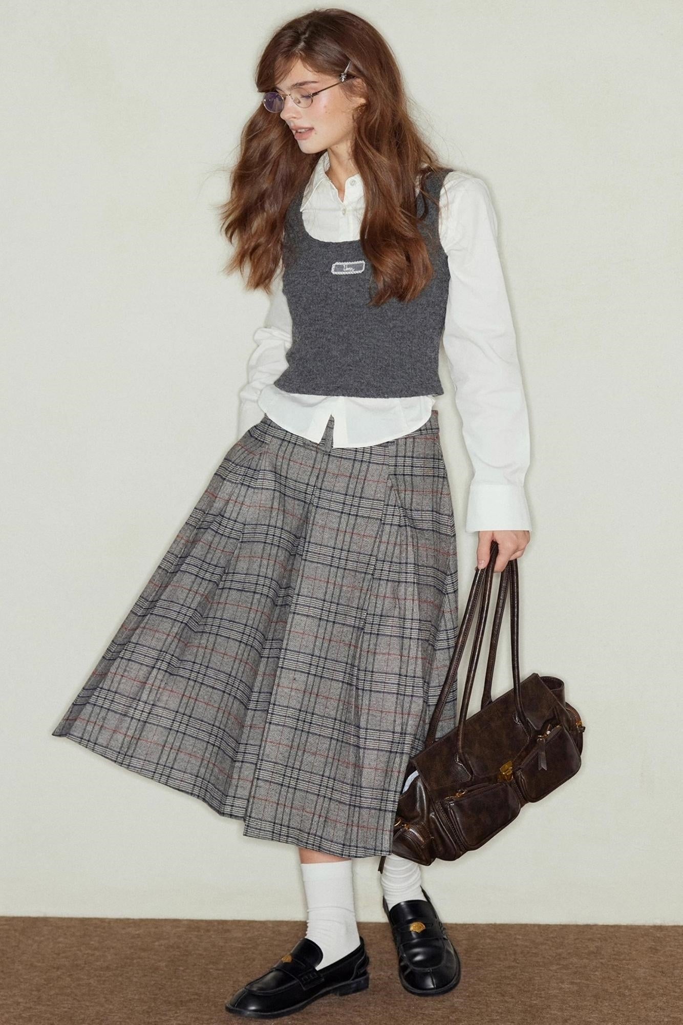 Gray Lace Cropped Knit Vest