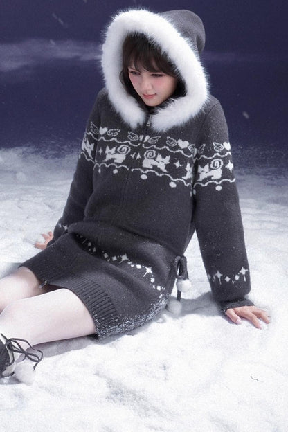 Fair Isle Cat Knit Coat