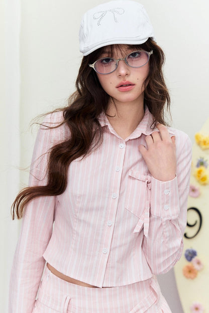 Chic Striped Short Shirt & Skirt Set-Up