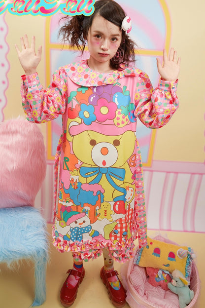 Doll Collar Bear Print Dress