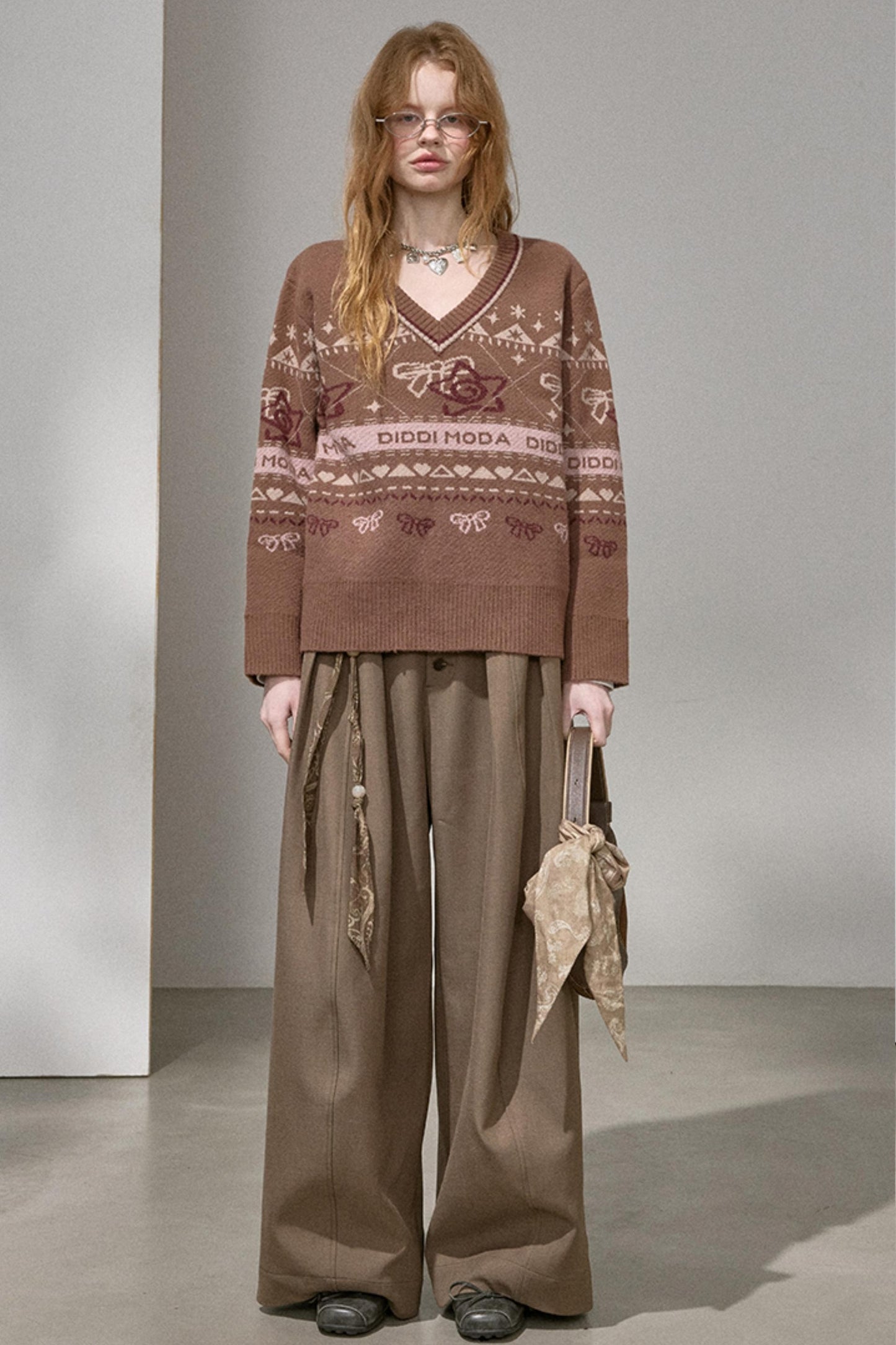 Fair Isle Bow Knit Top