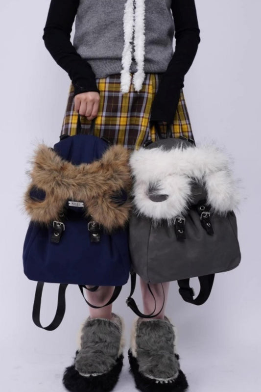 Furry Bear Crossbody Backpack