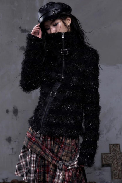 Vintage Dark Knight Plush Patchwork Coat