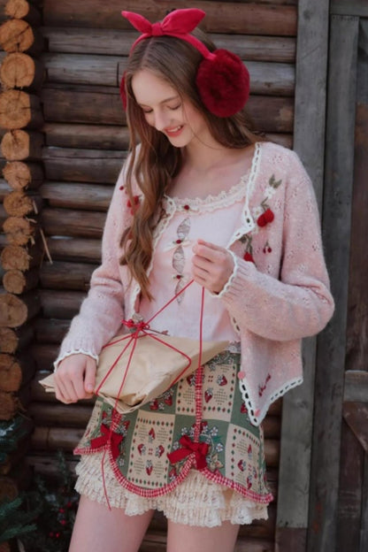 Berry Knit Lace Top Skirt Set-Up