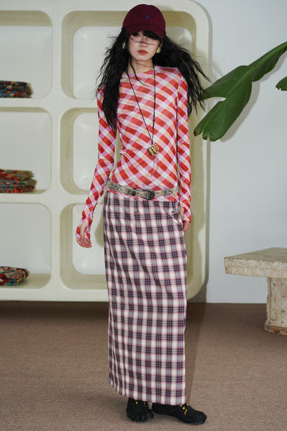 Vintage Long Straight Pleated Skirt