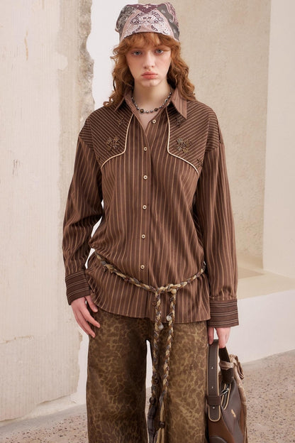 Suede Beaded Embroidered Shirt