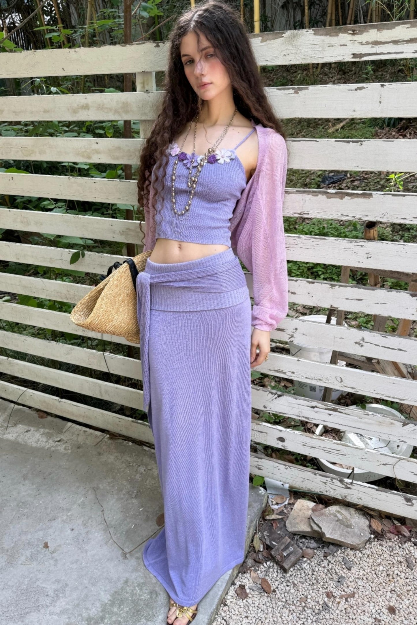 Floral Halter Skirt Cardigan Set-Up