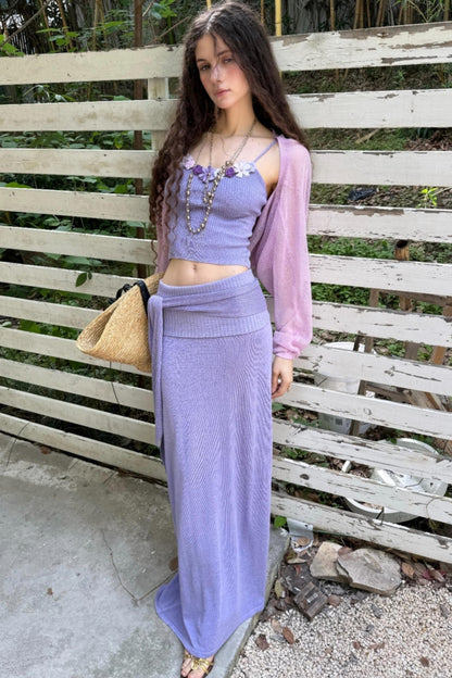 Floral Halter Skirt Cardigan Set-Up