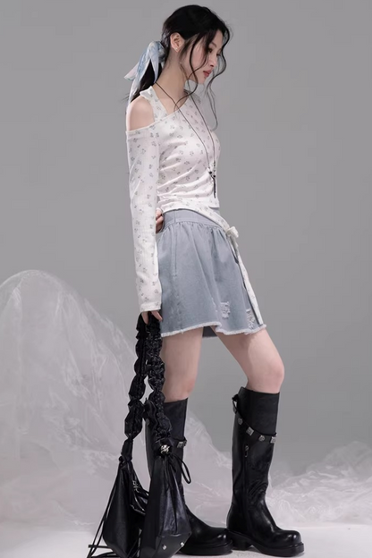 Floral Off-Shoulder Knitted Top