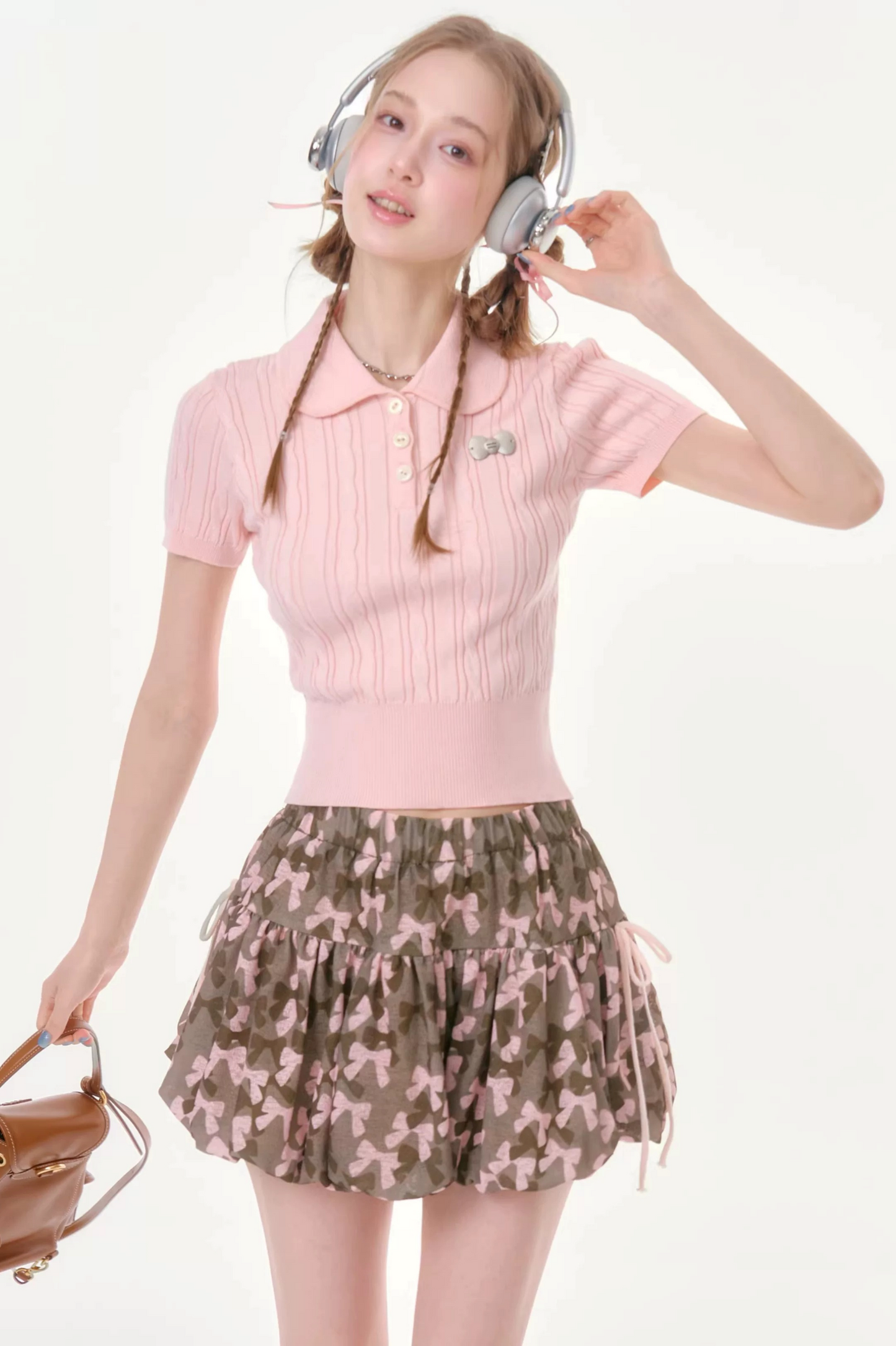 Pink Knitted Short-Sleeve T-Shirt