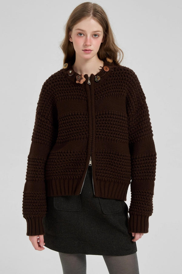 Brown Zipper Cardigan