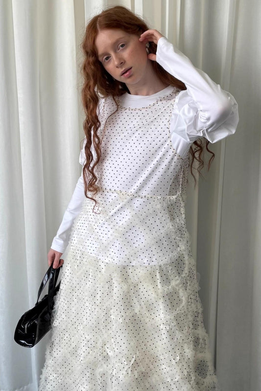 Lace Mesh Polka Dot Flocked Sundress