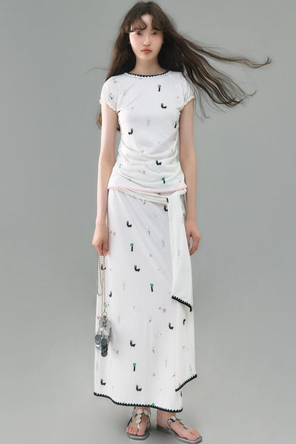 Wilderness Rabbit Patchwork Belt Long Skirt