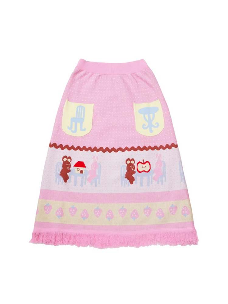 Bear & Rabbit Playing House Colorful Striped Pattern Knit Cardigan/Skirt