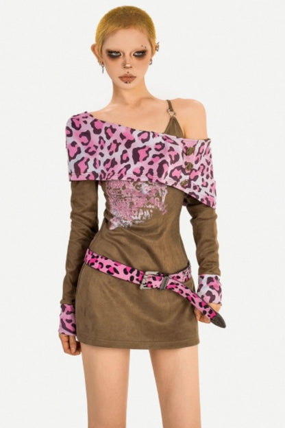 Pink Leopard Patchwork Dress